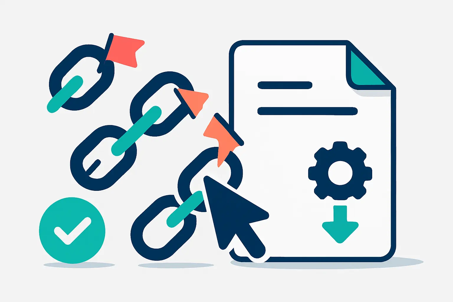 Illustration of toxic links being selected into a document and exported, representing how to create a disavow file.